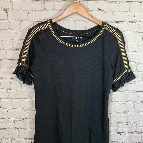 LOFT Short Sleeve Top with Embroidered & Fringe - Picture 4 of 9